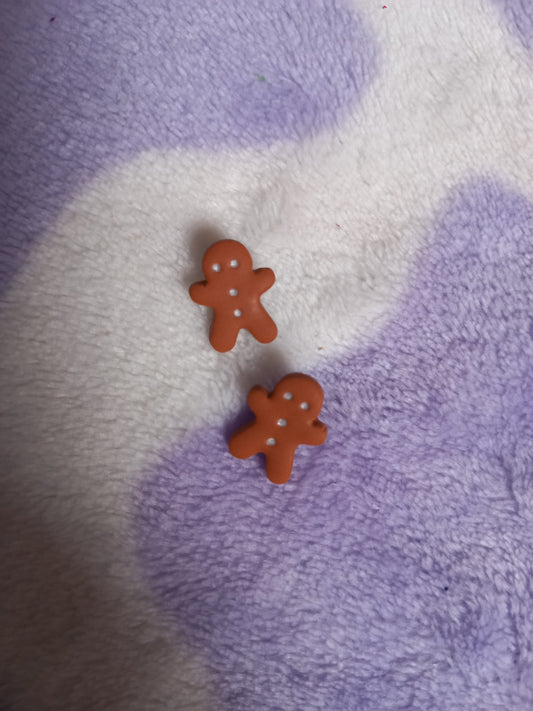 Polymer clay gingerbread man stud earrings