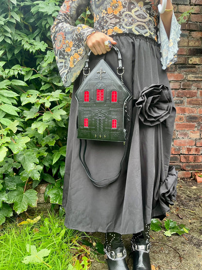 Black Red Haunted House Bag