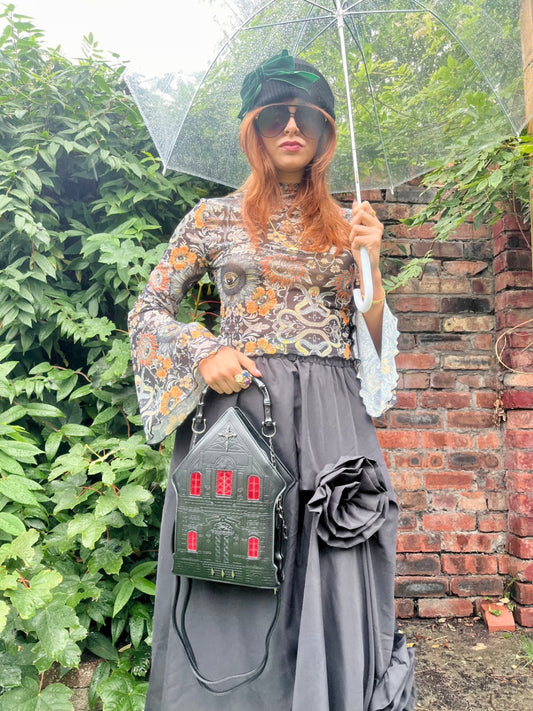 Black Red Haunted House Bag