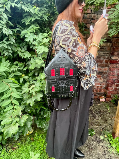 Black Red Haunted House Bag
