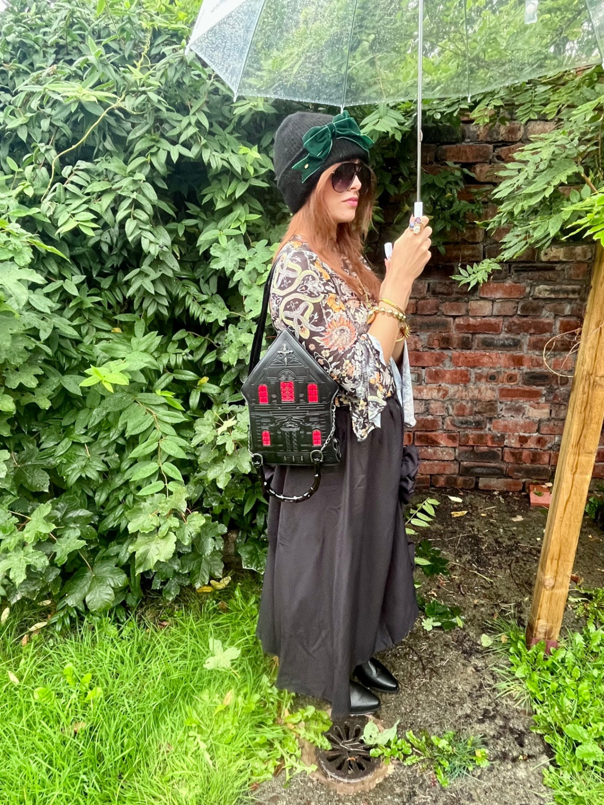 Black Red Haunted House Bag