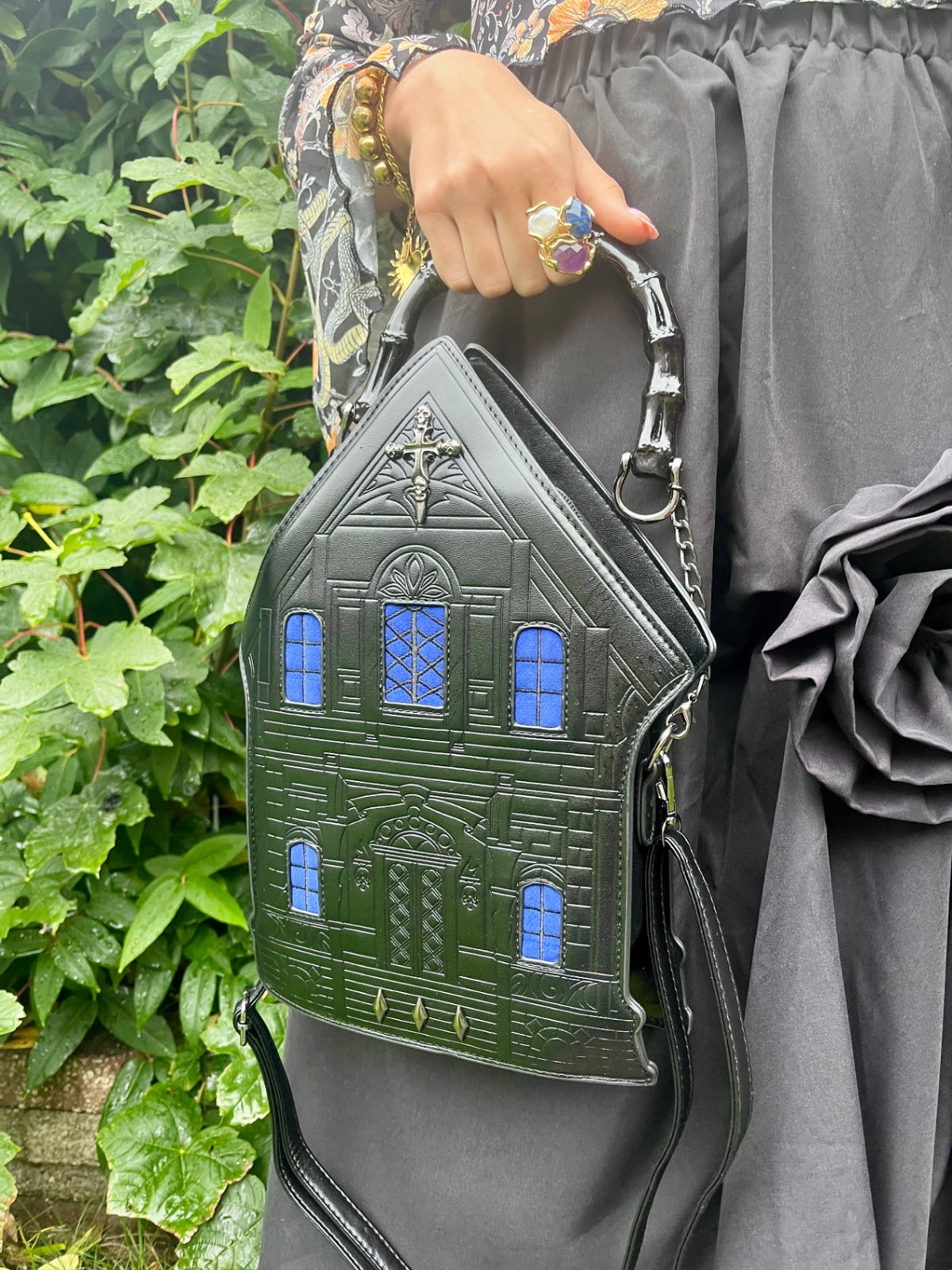 Black Blue Haunted House Bag