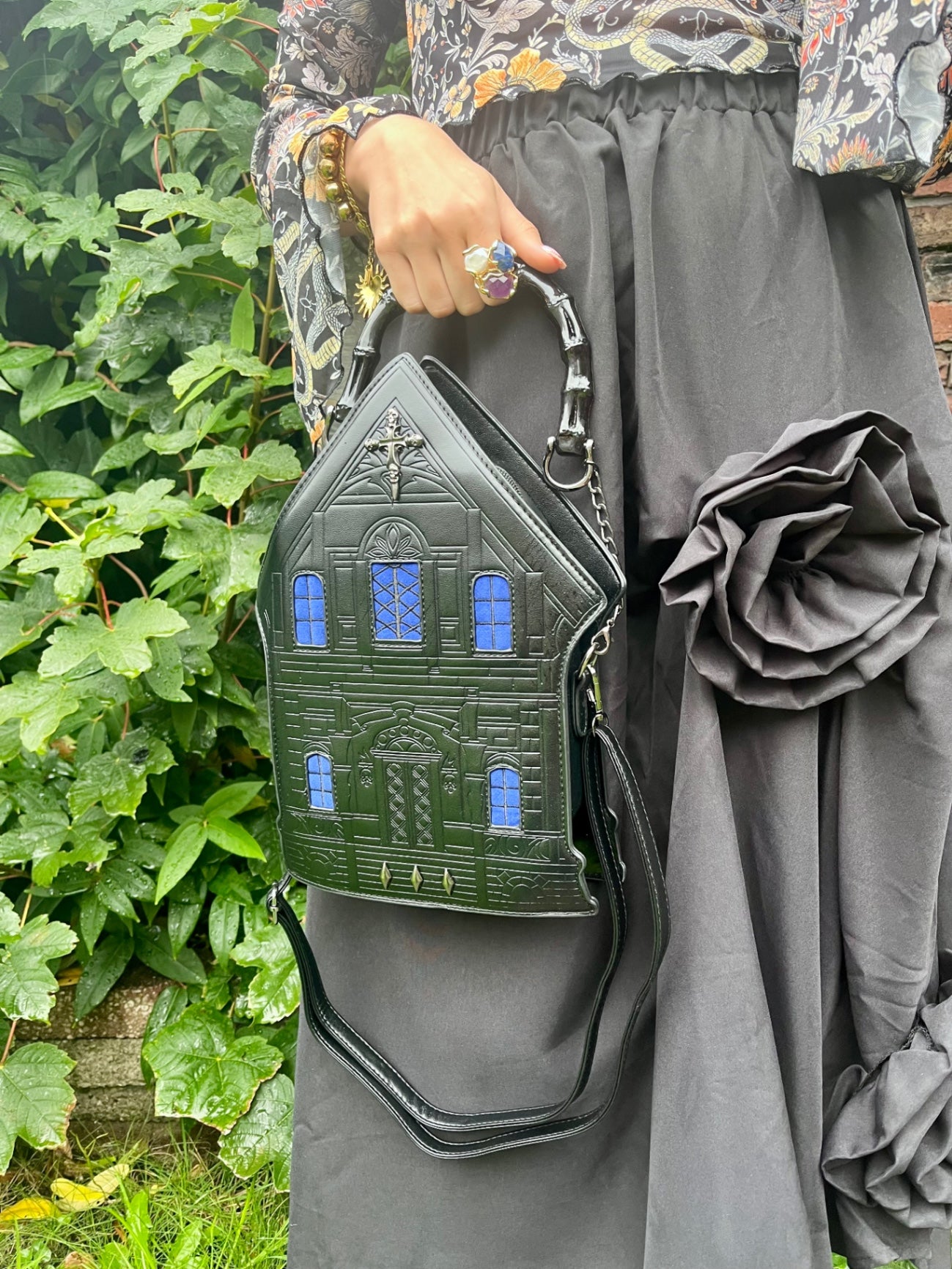 Black Blue Haunted House Bag 
