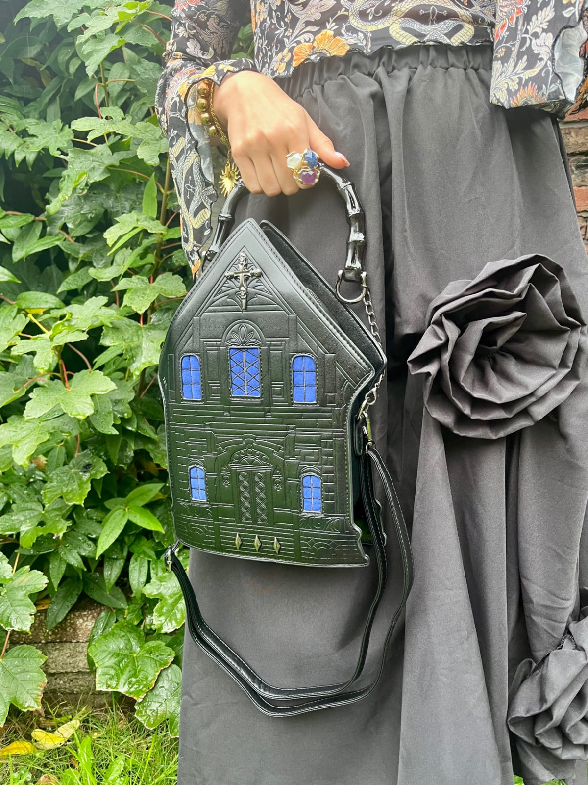 Black Blue Haunted House Bag