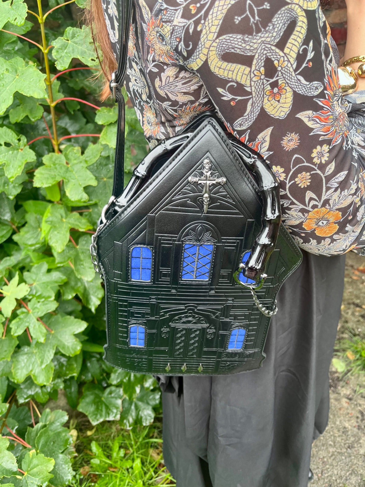 Black Blue Haunted House Bag