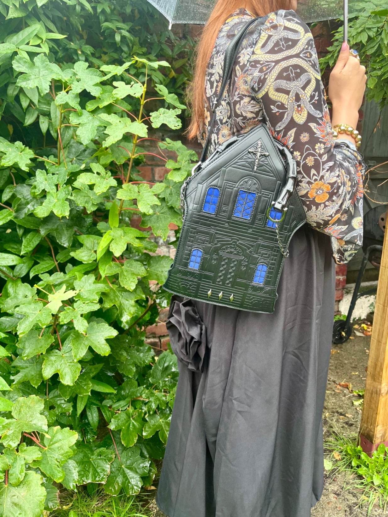 Black Blue Haunted House Bag 