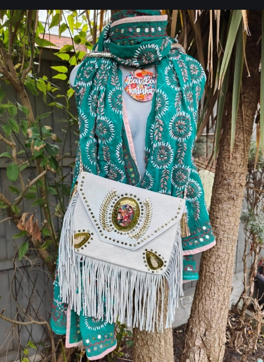 Thassos Embroidered scarf -Jade