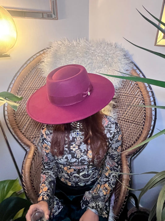 Burgundy Western Flat Top Hat 