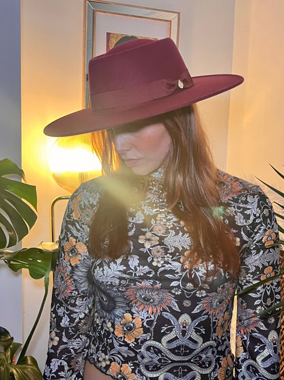 Burgundy Western Flat Top Hat 