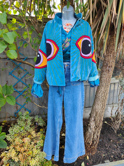 Wanderlust evil eye protection velvet jacket -Blue