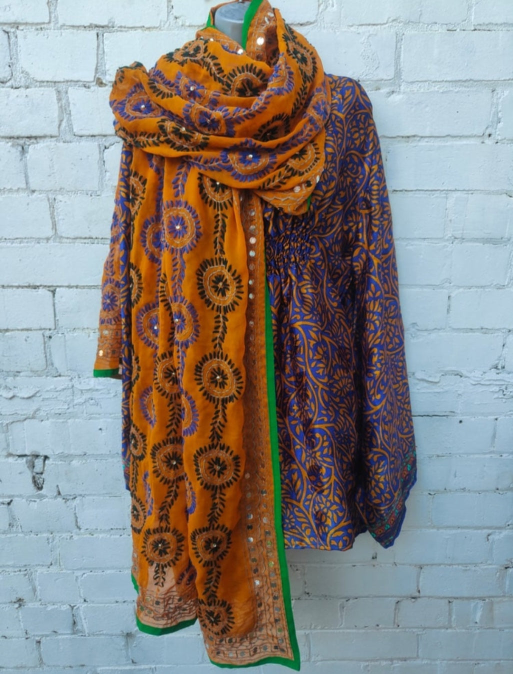 Thassos Embroidered scarf - mustard yellow