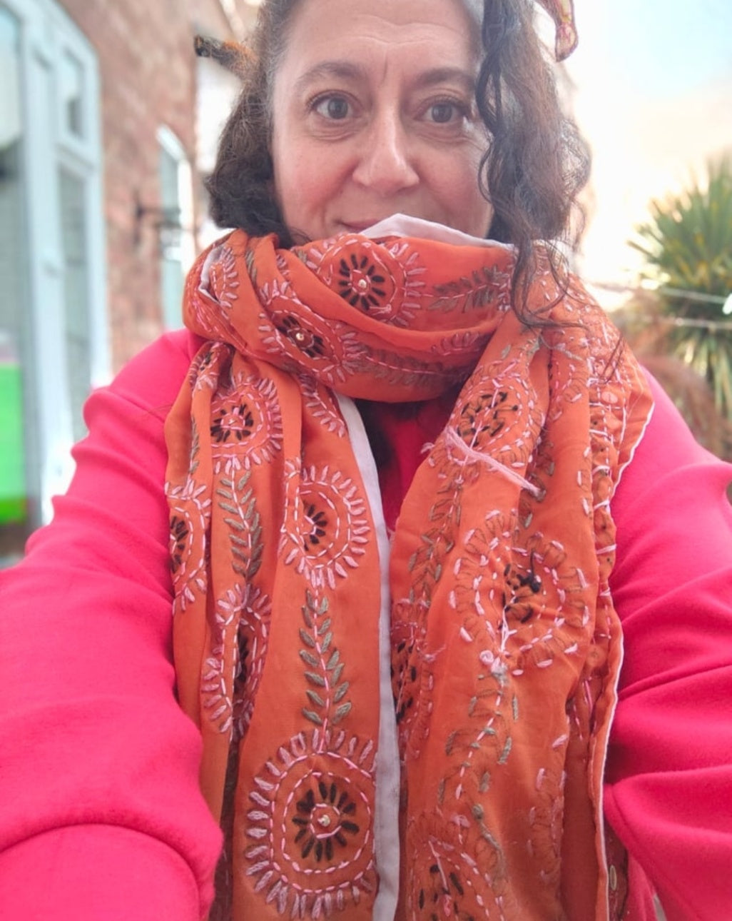 Thassos Embroidered scarf -Tan