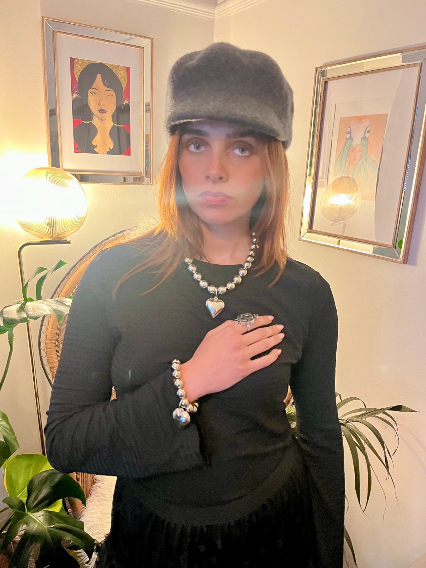 Silver Ball Heart Choker Necklace