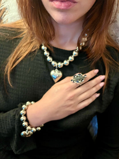 Silver Ball Heart Choker Necklace