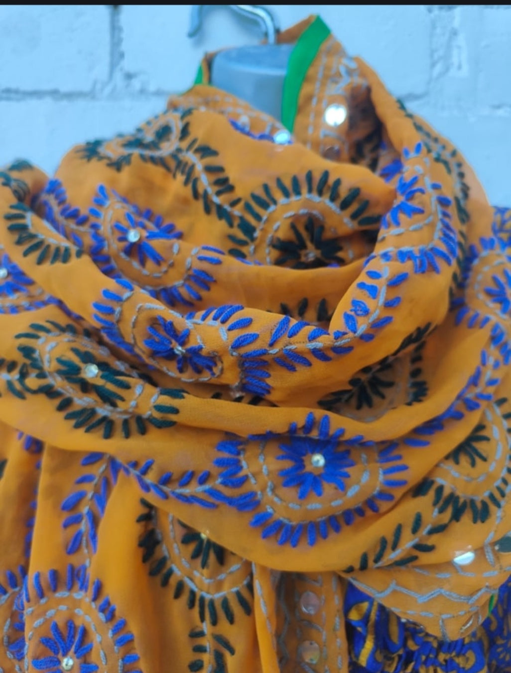 Thassos Embroidered scarf - mustard yellow
