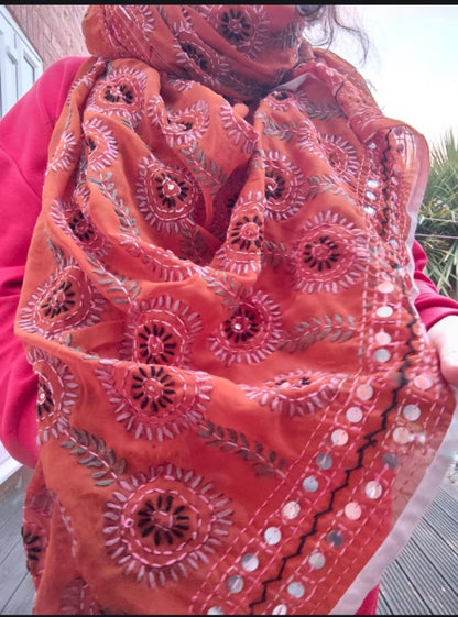 Thassos Embroidered scarf -Tan