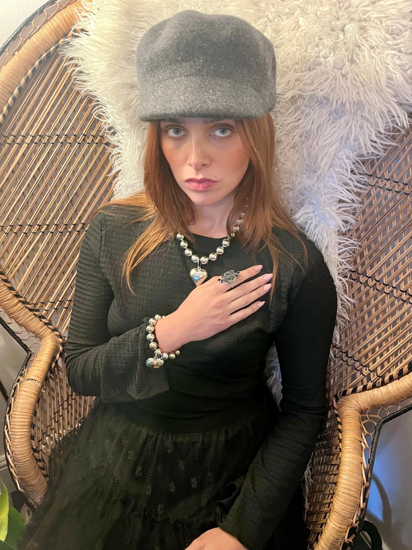 Silver Ball Heart Choker Necklace