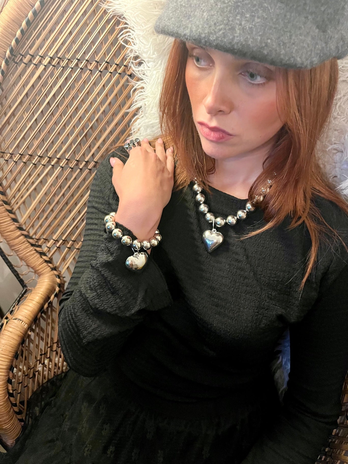 Silver Ball Heart Choker Necklace