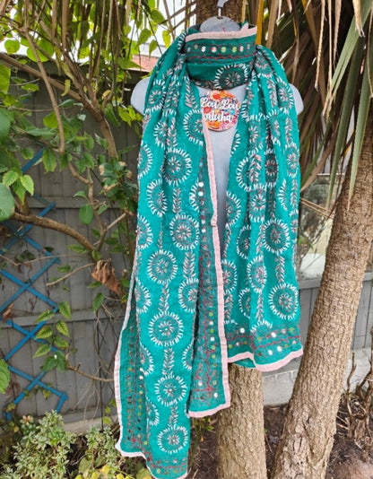 Thassos Embroidered scarf -Jade
