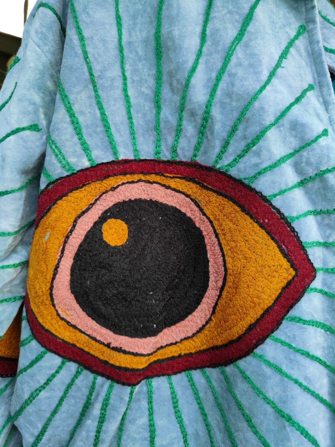 Wanderlust evil eye protection velvet jacket -light blue grey 