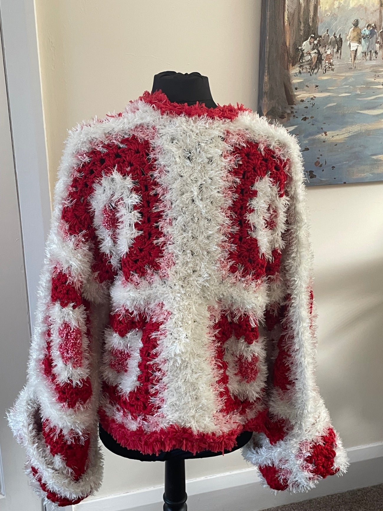 Red white crochet jacket
