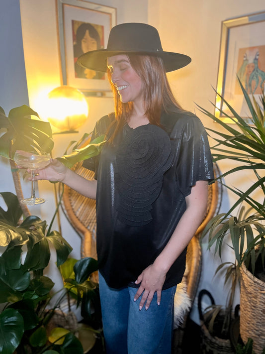 Black western flat top hat