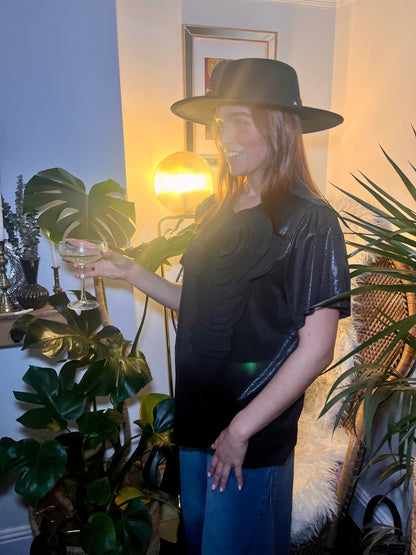 Black western flat top hat