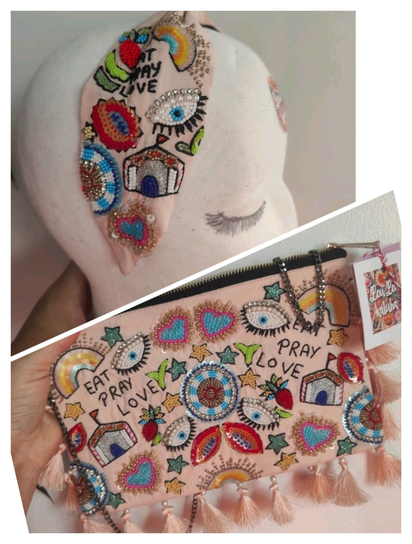 Eat pray love beaded bag and matching headband set 