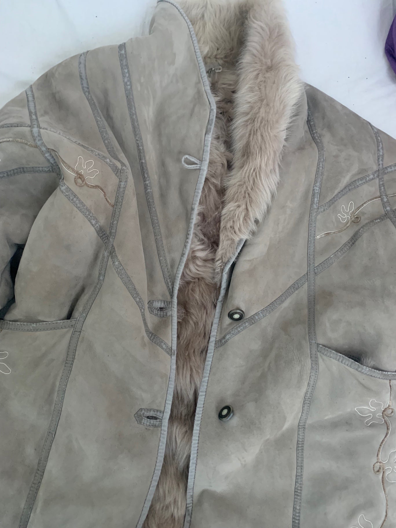 vintage italian shearling coat with embroidery