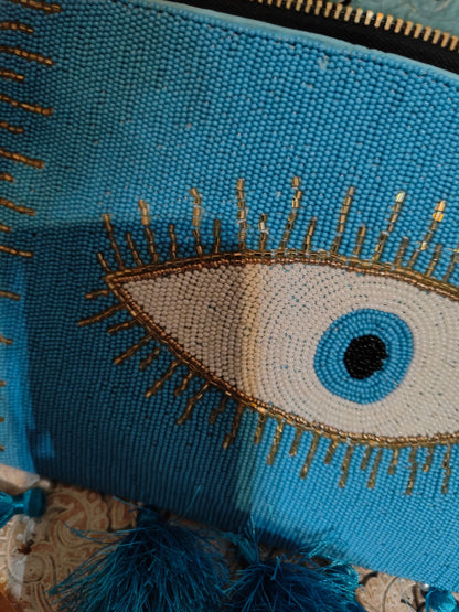 Evil eye protection turquoise bag and headband set 