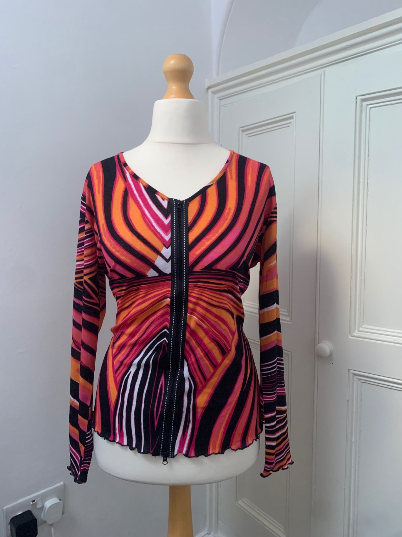 geometric double zip top 