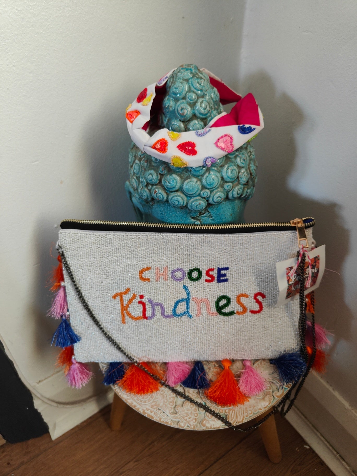 Choose kindness beaded bag and headband
