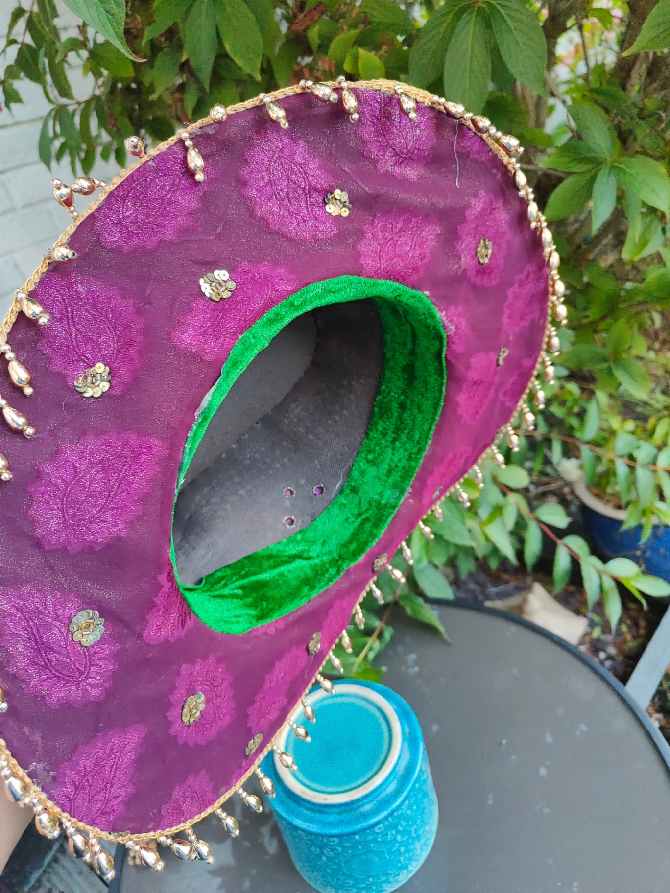 Dolly cowboy hat recycled sari fabric Pearl and green