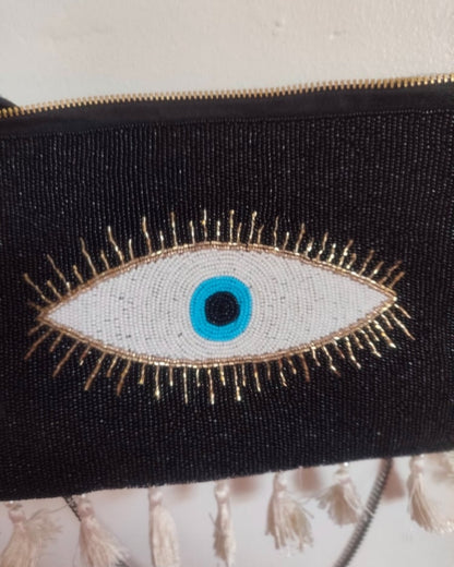 Evil eye protection bag with multi coloured headband to match
