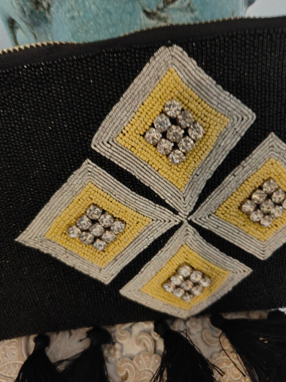 Black and gold yellow beaded bag and matching headband