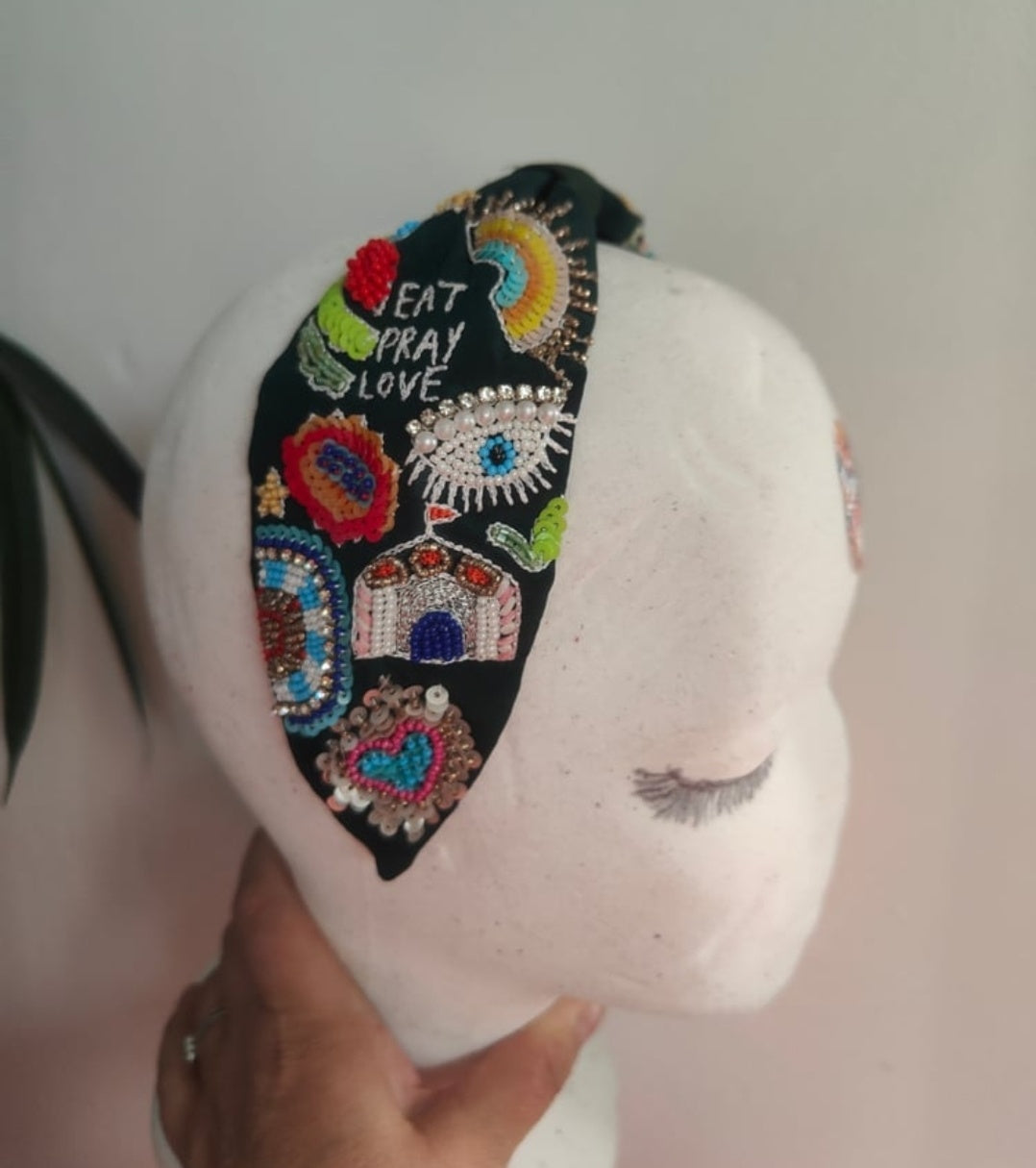 Eat pray love beaded bag and matching headband set