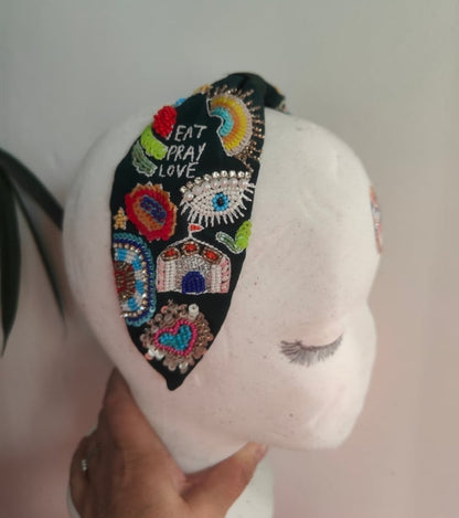 Eat pray love beaded bag and matching headband set