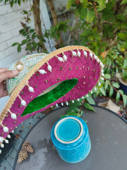 Dolly cowboy hat recycled sari fabric Pearl and green