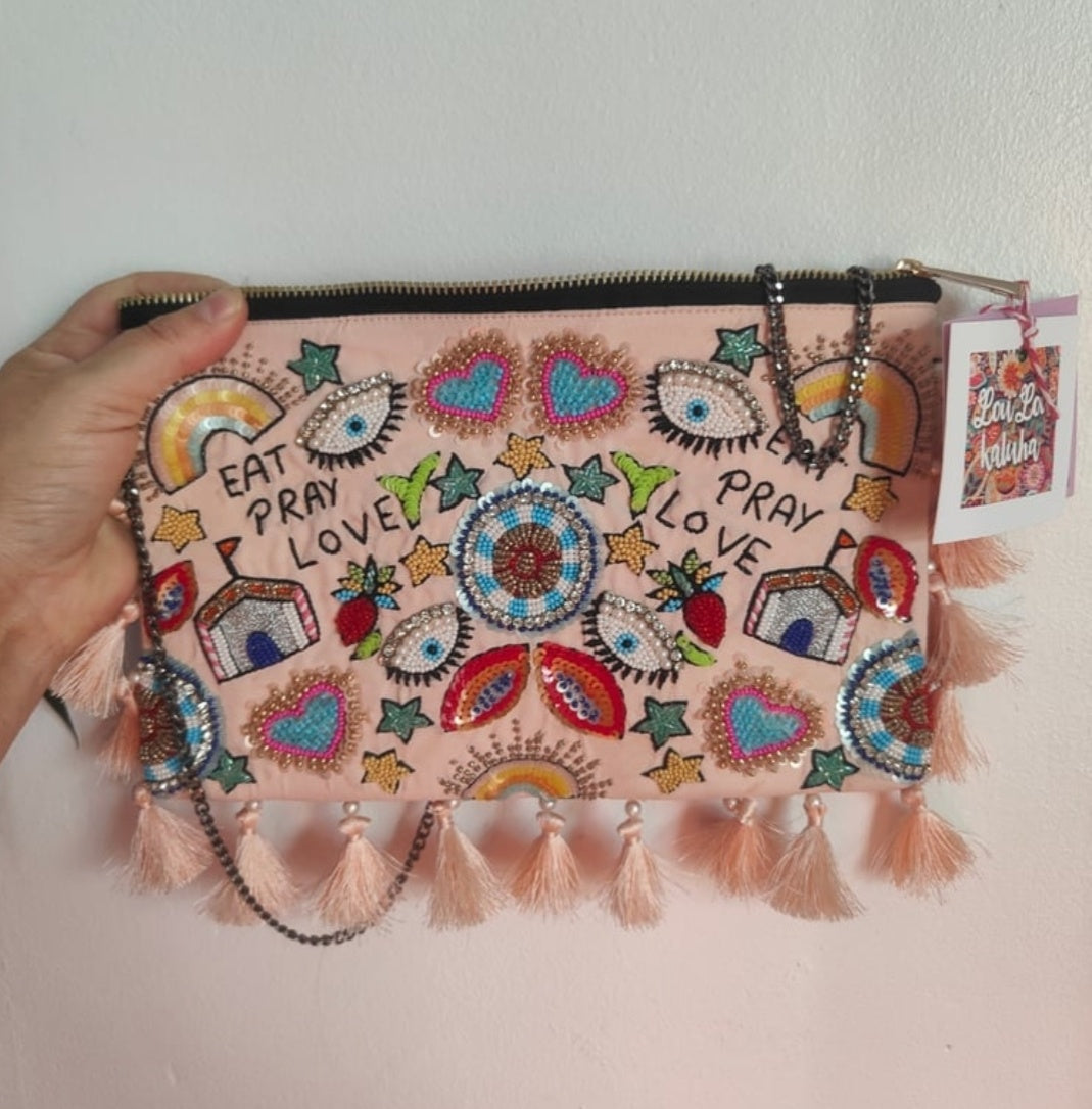 Eat pray love beaded bag and matching headband set 