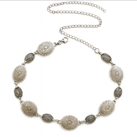 Silver Etched Boho Chain Belt