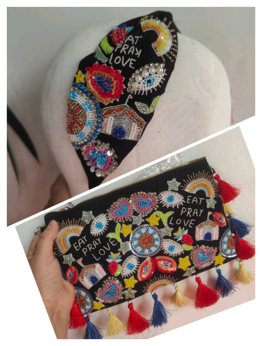 Eat pray love beaded bag and matching headband 