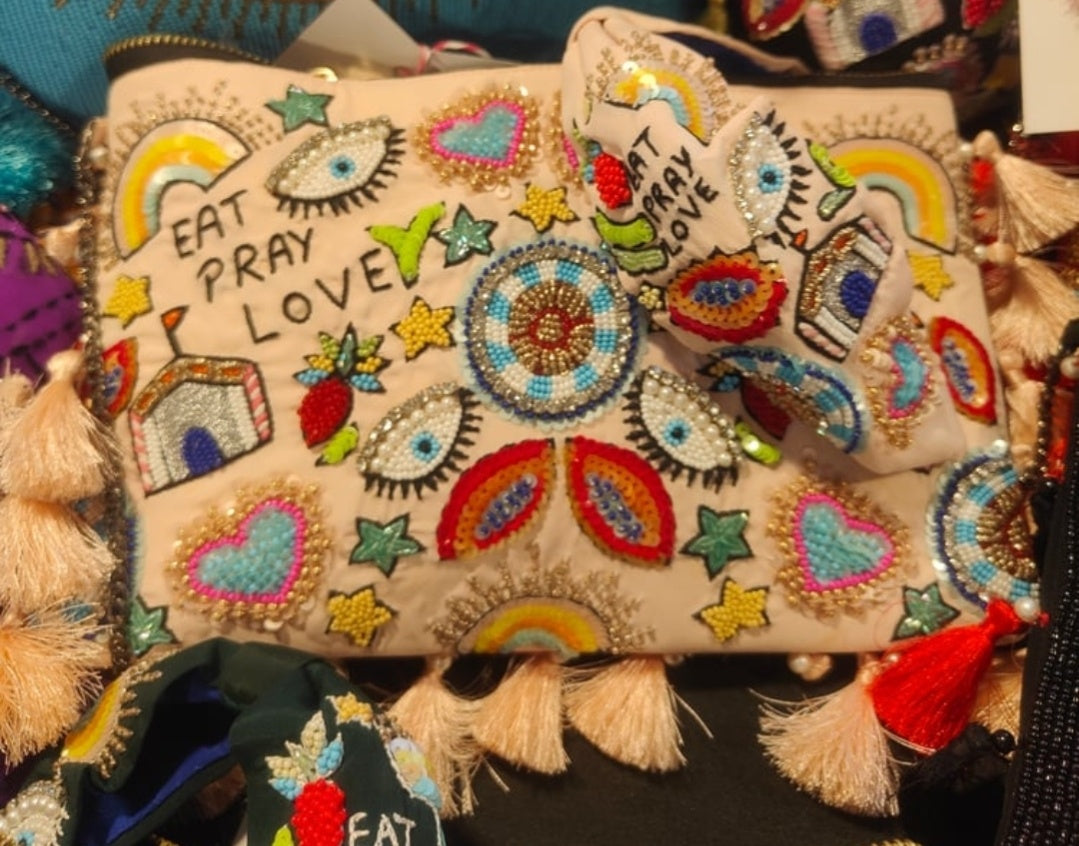 Eat pray love beaded bag and matching headband set 