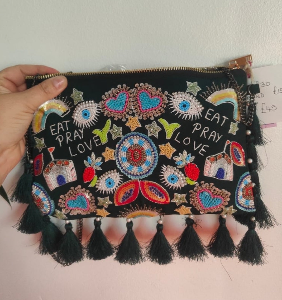 Eat pray love beaded bag and matching headband set