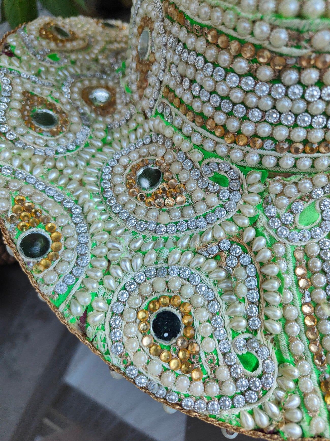 Dolly cowboy hat recycled sari fabric Pearl and green