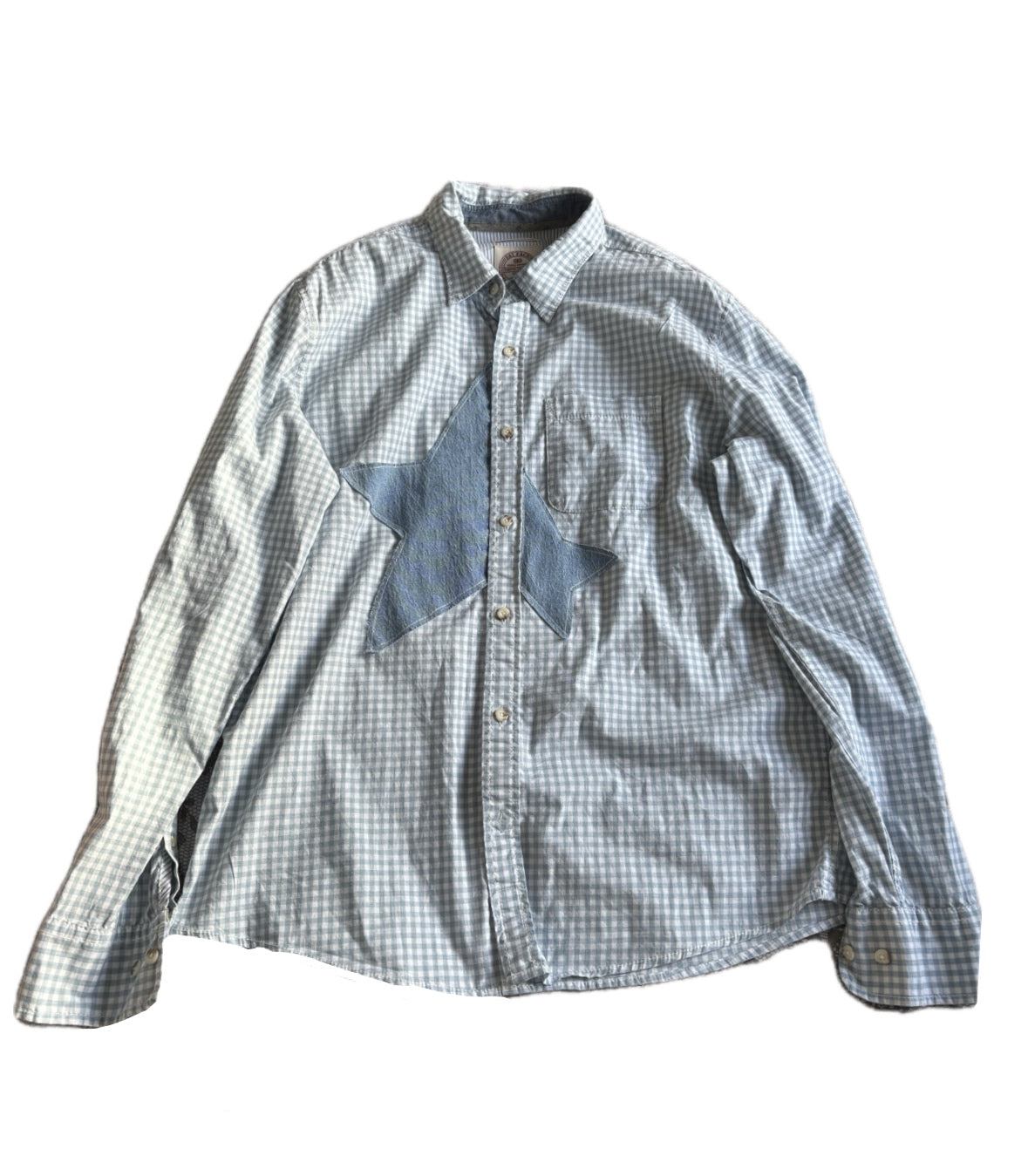 Blue checked upcycled shirt
