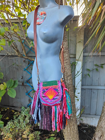 Frill sari body cross mini bag - sunset