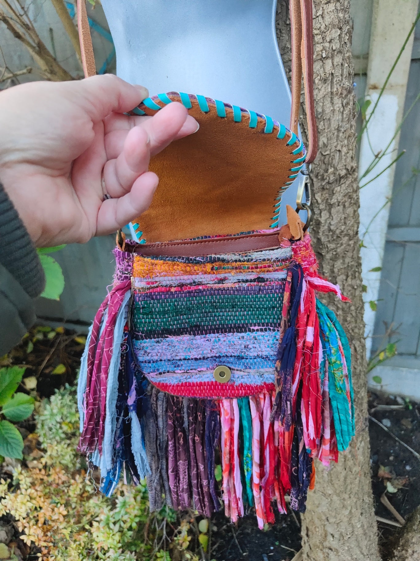 Frill sari body cross mini bag - sunset