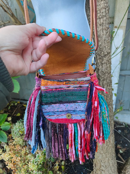 Frill sari body cross mini bag - sunset