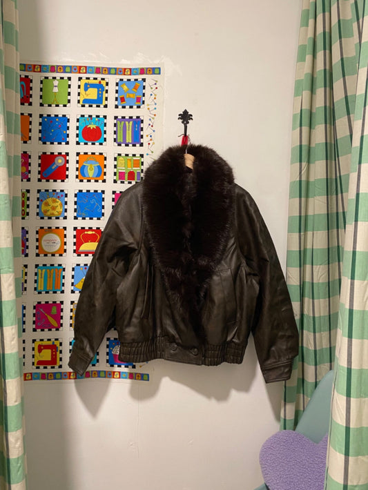 Faux Leather & Fur Aviator Jacket