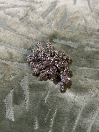 Silver Crystal Flower Bouquet Brooch